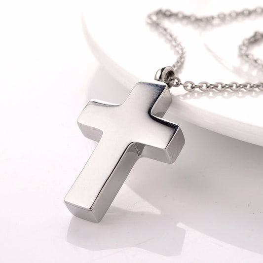 Stainless Steel Cross Memorial Urn Necklace