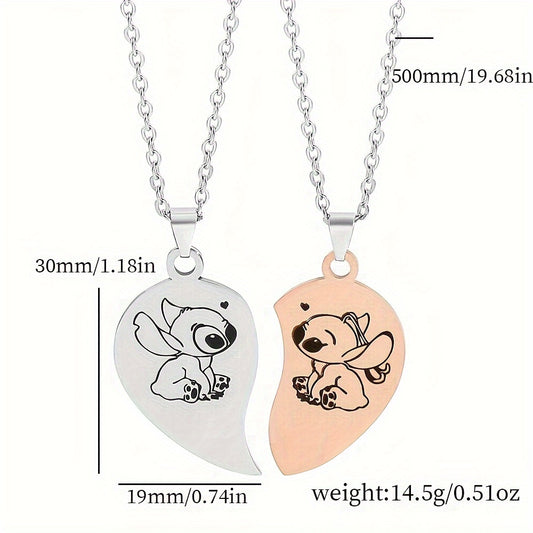 1 Pair Durable Stainless Steel Heart Stitch Pendant Necklace - Unique Design, Hypoallergenic, Trendy Jewelry for Women, Ideal Friendship Necklaces for BFFs, Great Party Gifts for Birthdays, Anniversaries, and More