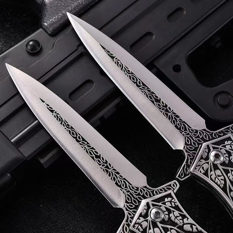 High Hardness Leaf Carving Wood Inlay Tactical Folding EDC Knife