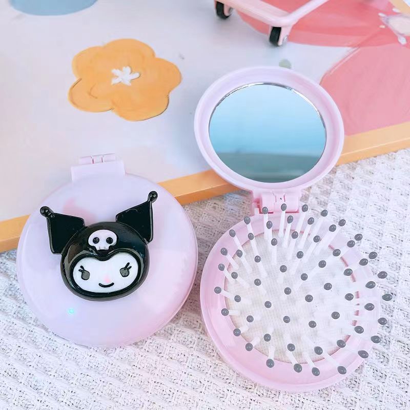 Cute Folding Comb Cartoon Portable Mirror Dual-purpose Portable Flip Cover Airbag Comb