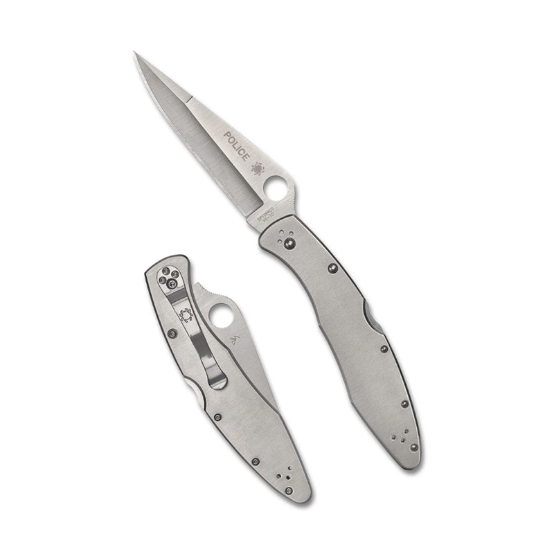 Police Engraved Spyderco C07 Pocket Knife