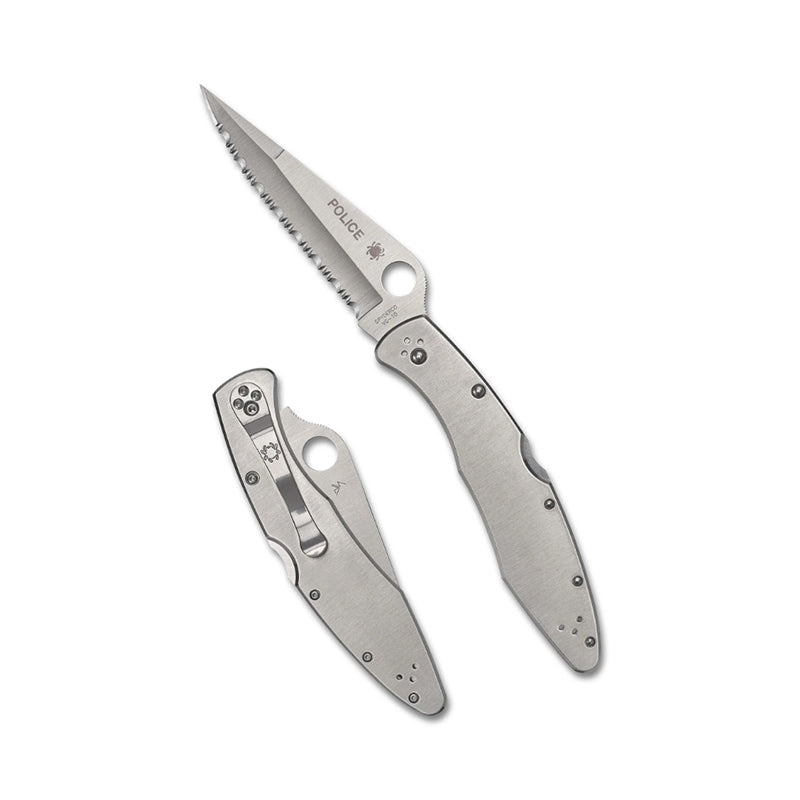 Police Engraved Spyderco C07 Pocket Knife