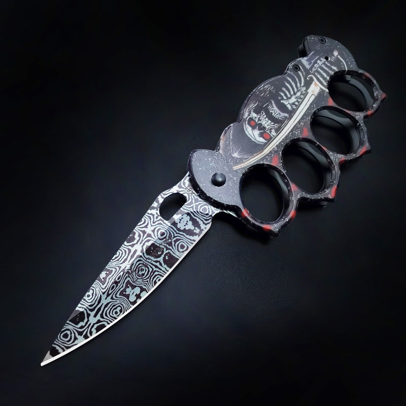 New Skull Printed Knuckle Folding Knife