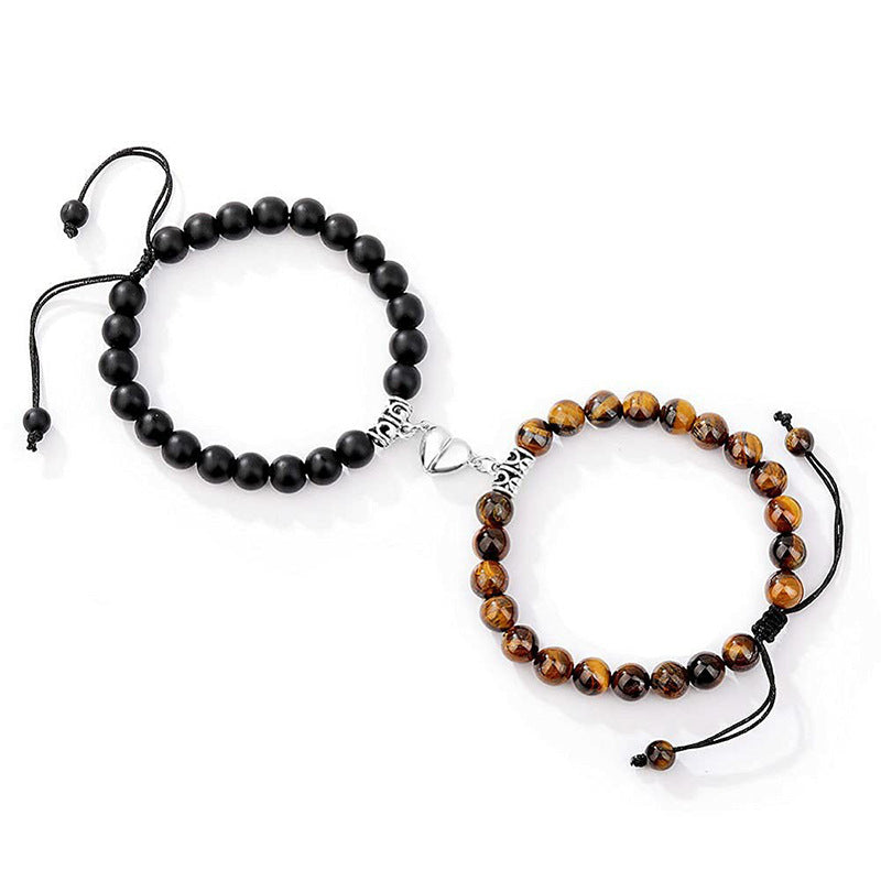 2pcs/set Natural Stone Magnetic Heart  Bead Bracelet For Friendship Couples