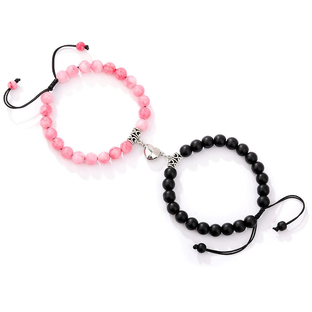 2pcs/set Natural Stone Magnetic Heart  Bead Bracelet For Friendship Couples