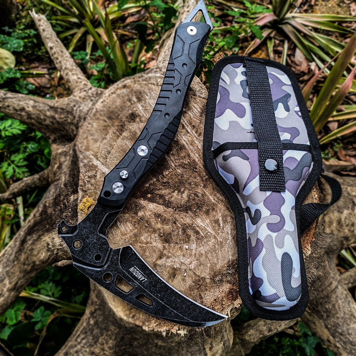 Folding Axe Sickle Knife with Sheath,Out Door Multiple Tool