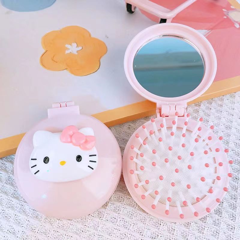 Cute Folding Comb Cartoon Portable Mirror Dual-purpose Portable Flip Cover Airbag Comb