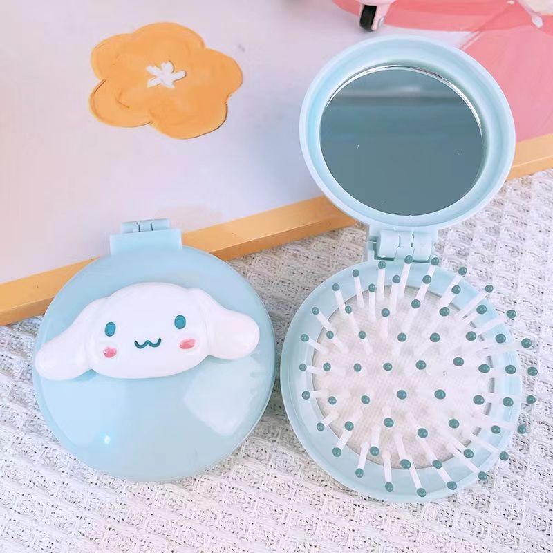 Cute Folding Comb Cartoon Portable Mirror Dual-purpose Portable Flip Cover Airbag Comb