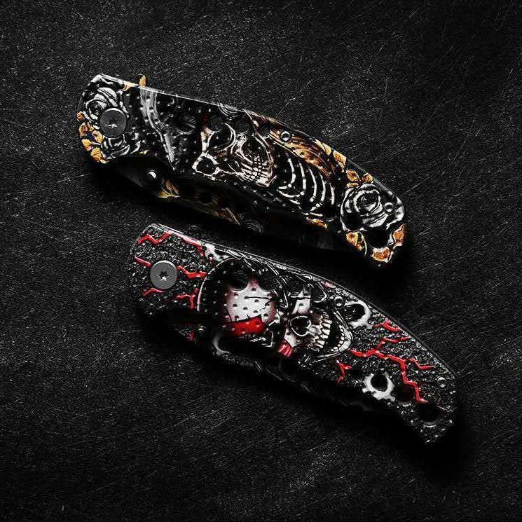 Full Printed Skull Skeleton Folding Knife