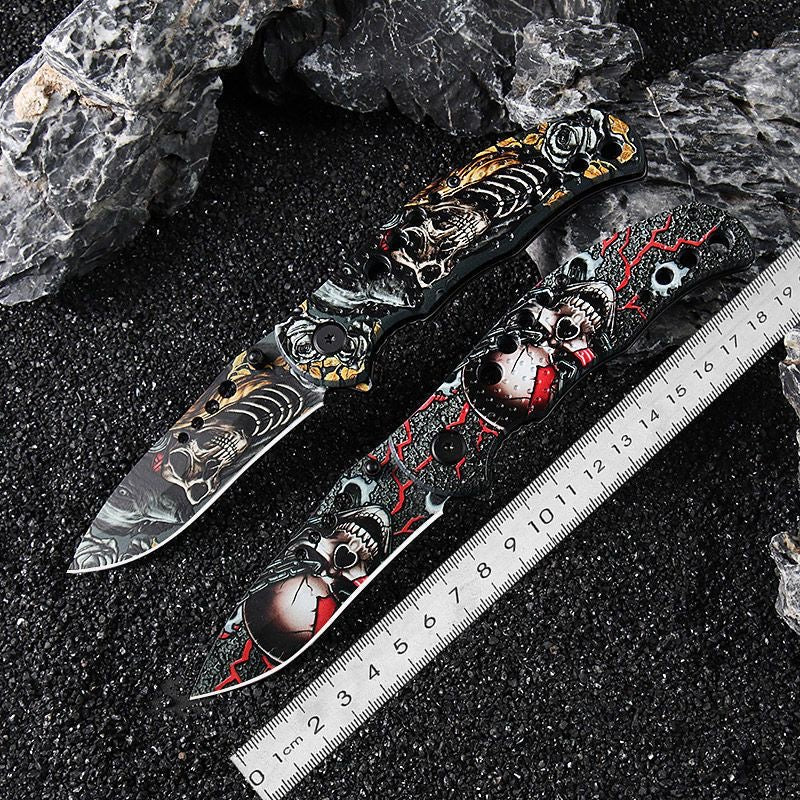 Full Printed Skull Skeleton Folding Knife