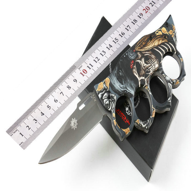 Knuckles Folding Knife Skull Head Pattern