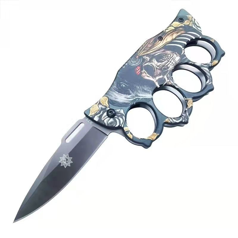 Knuckles Folding Knife Skull Head Pattern