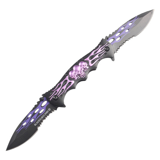 12" Double Twin Blade Skull Folding Knife