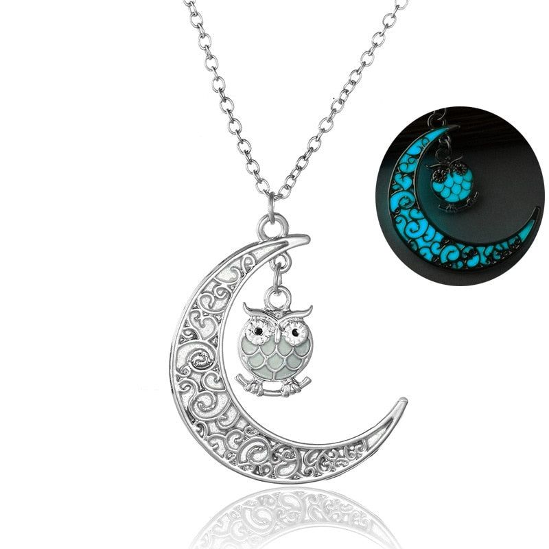 Luminous Owl Moon pendant necklaces