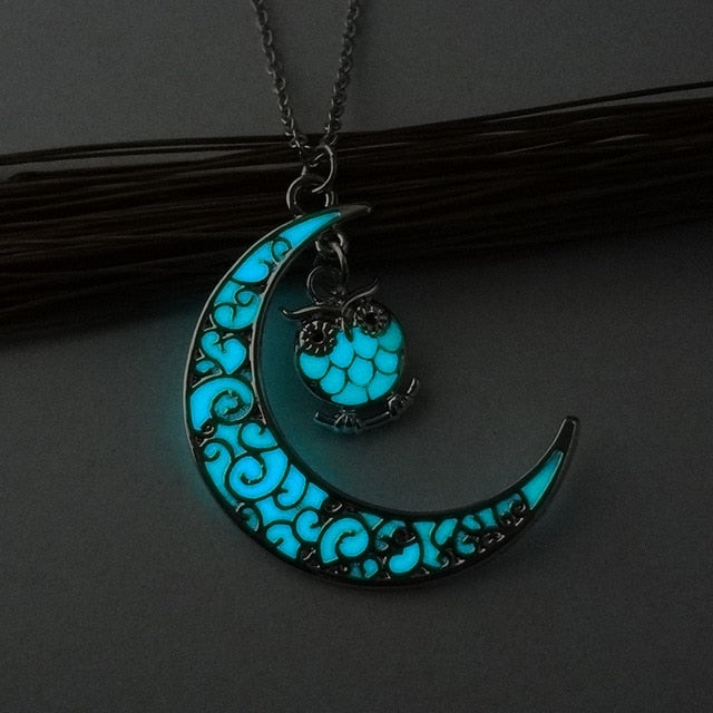 Luminous Owl Moon pendant necklaces