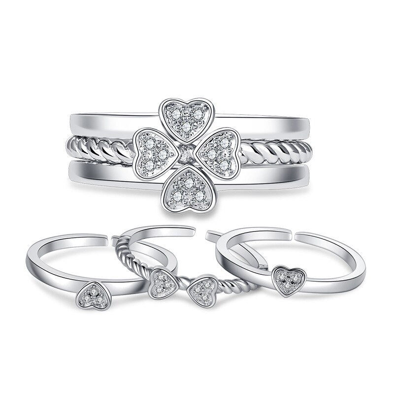 Three-in-One Four Leaf Clover BFF Rings