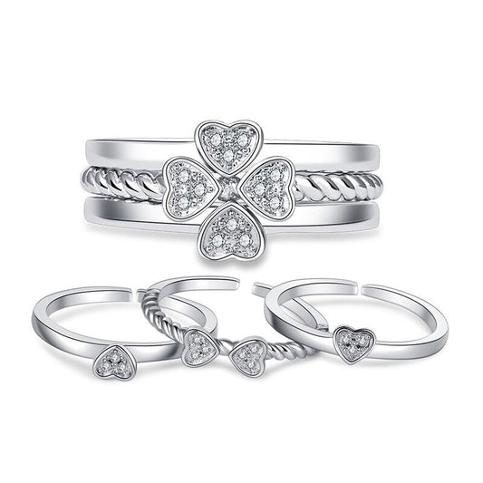 Three-in-One Four Leaf Clover BFF Rings