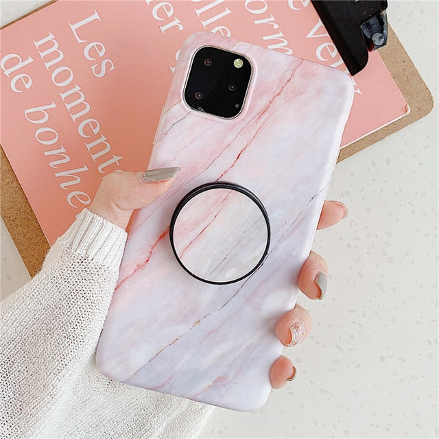 Holder Stand Marble Case For iPhone Huawei Skin IMD Silicon Phone Case