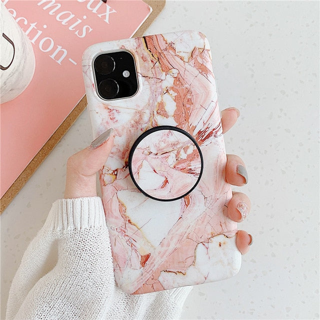 Holder Stand Marble Case For iPhone Huawei Skin IMD Silicon Phone Case