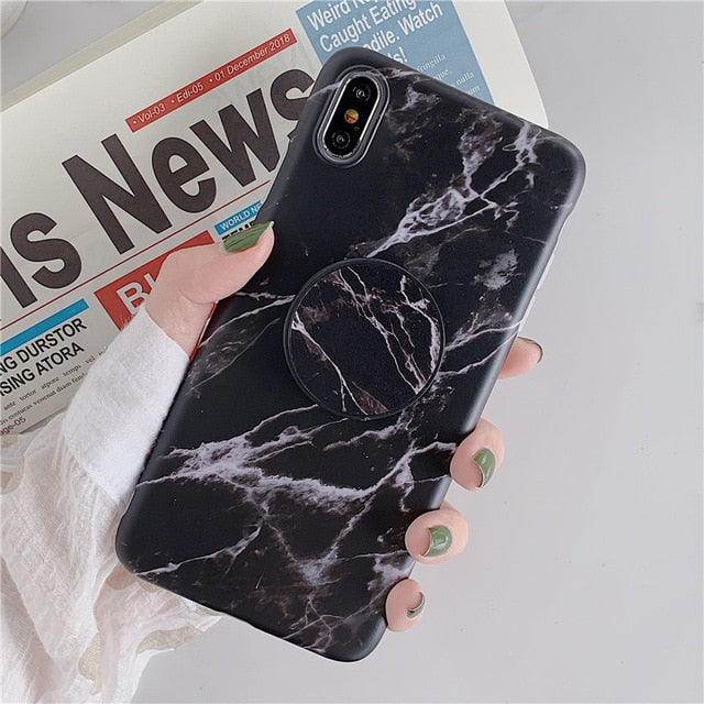 Holder Stand Marble Case For iPhone Huawei Skin IMD Silicon Phone Case