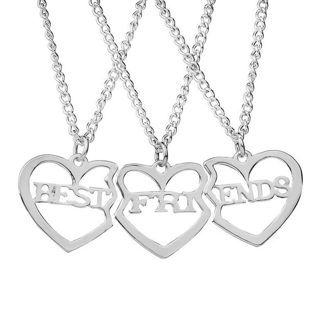 3 Best Friends Broken Heart Pendant Necklace