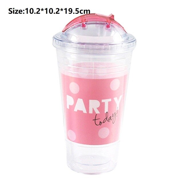 Double Layer Plastic Straw Cup Portable Milk Coffee Mug Girl Summer Beverage Water Bottle Cold Drink Juice Cup Kitchen Drinkware