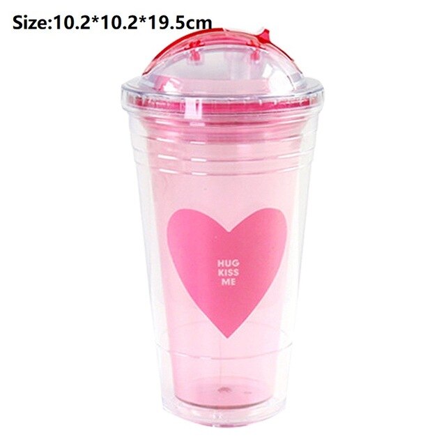 Double Layer Plastic Straw Cup Portable Milk Coffee Mug Girl Summer Beverage Water Bottle Cold Drink Juice Cup Kitchen Drinkware