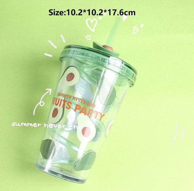 Double Layer Plastic Straw Cup Portable Milk Coffee Mug Girl Summer Beverage Water Bottle Cold Drink Juice Cup Kitchen Drinkware