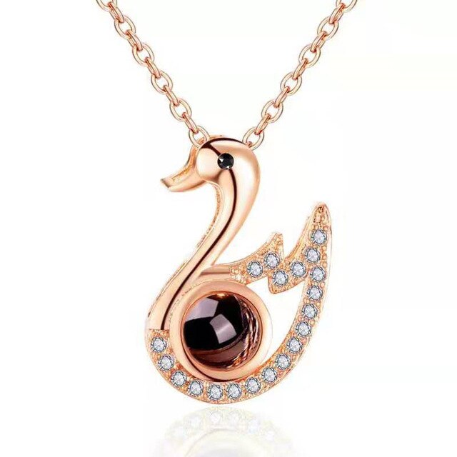 Swan Projection Pendant Necklace