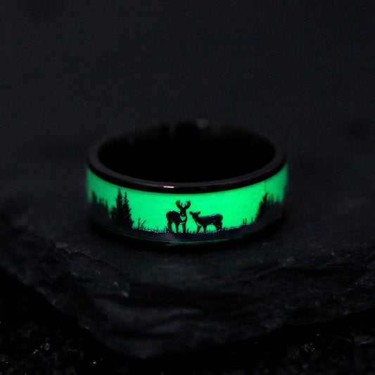 Luminous Black Tungsten Christmas Deer Ring