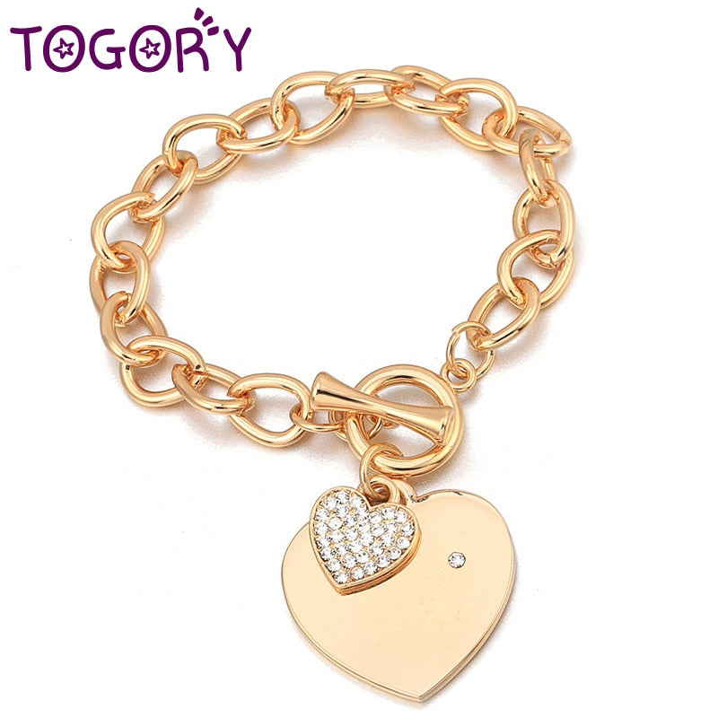 Crystal Heart Bracelets Gold Color Lock & Key Charms Bracelets