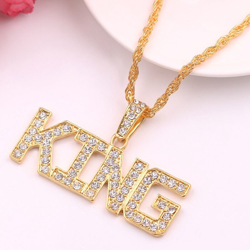 KING QUEEN Hip Hop Pendant Couple Necklace