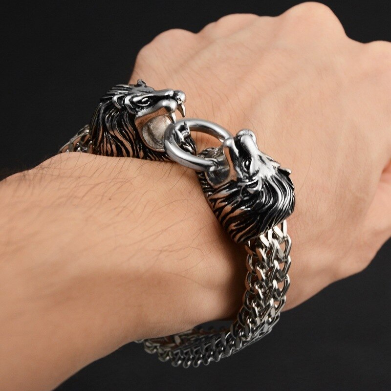 Double Lion Head Bracelet Men's Cool Bracelet