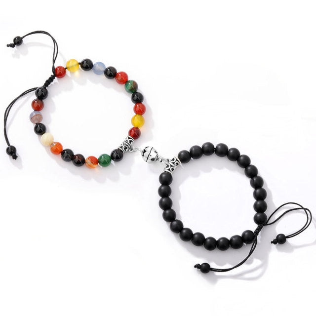 2pcs/set Natural Stone Magnetic Heart  Bead Bracelet For Friendship Couples