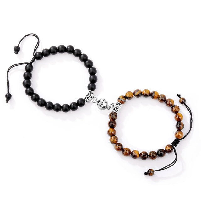 2pcs/set Natural Stone Magnetic Heart  Bead Bracelet For Friendship Couples