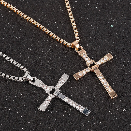 Rhinestone Cross Crystal Pendant Chain Necklace Men Jewelry