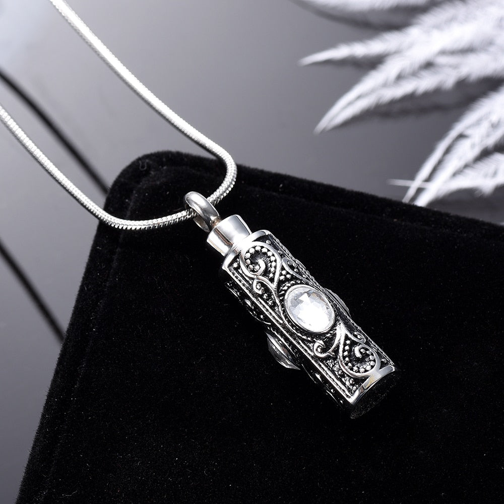 Inlay Crystal Cylinder Urn Ashes Keep Memory Necklace