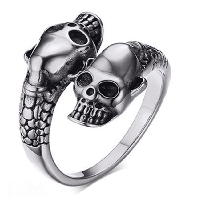 Double Skull Head Ring Stainless Steel Ring