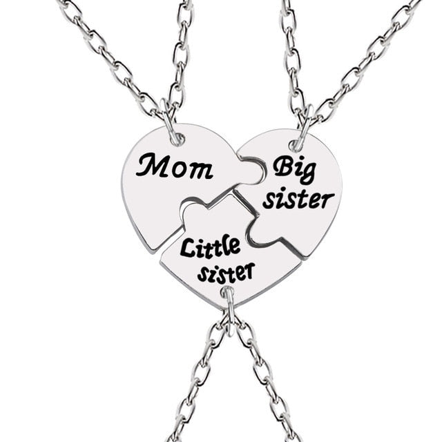 3pcs/set Love Heart Big Little Sis Mom BFF Necklaces