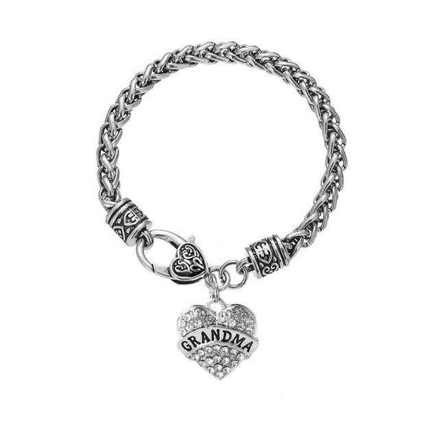 Letter“Mom Grandma Aunt Sister Teatcher BESTFRIEND”Diamond Heart Love Bracelet