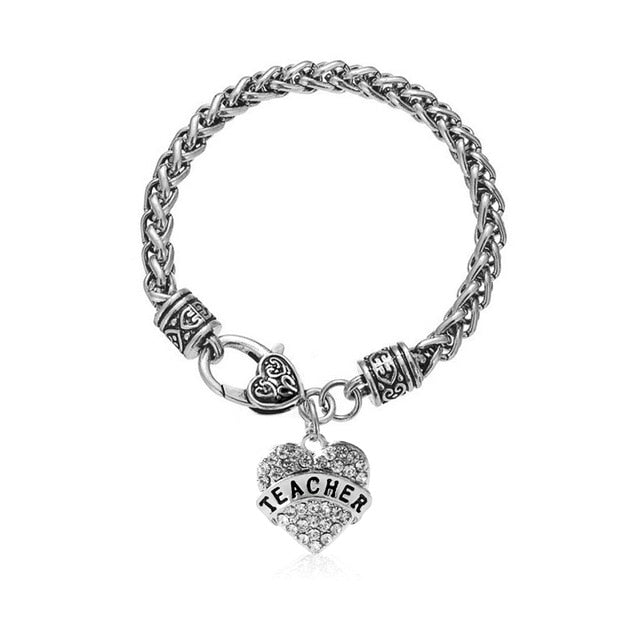 Letter“Mom Grandma Aunt Sister Teatcher BESTFRIEND”Diamond Heart Love Bracelet