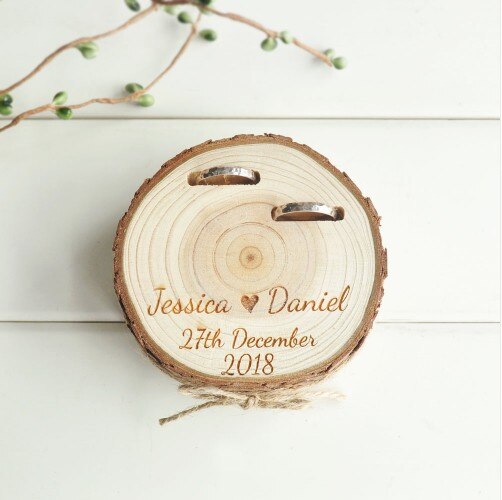 Wooden Rings Box Custom Name Date Your Picture